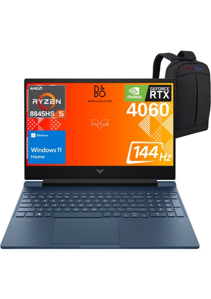 Victus Amd Ryzen 5-8645HS 32GB 1tb RTX4060-8GB Fhd 15.6" IPS 144Hz Windows 11 Home Taşınabilir Bilgisayar A05NHEA - Webzone Çanta Wz4