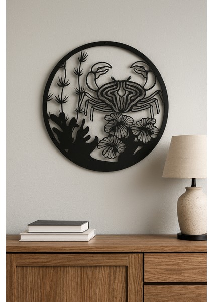 Deniz Yaşamı Metal Tablo – Yengeç ve Mercan Tasarımı