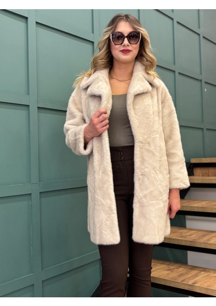 Ekstra Yumuşak Doku Dolgun Kancalı Uzun Kürk Kaban