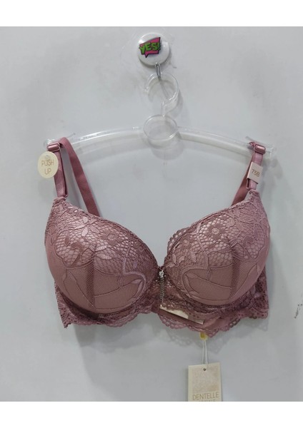 Kadın Dantelli Dolgulu Destekli Gül Kurusu Sütyen
