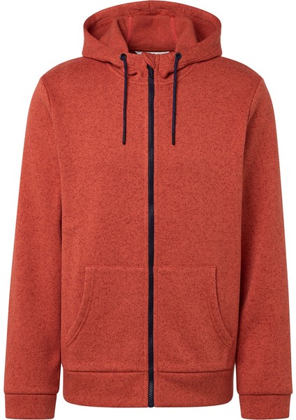 Erkek Kapüşonlu Örgü Polar Ceket,turuncu