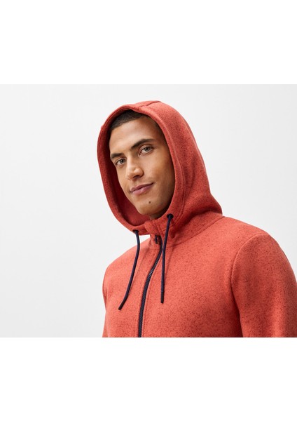 Erkek Kapüşonlu Örgü Polar Ceket,turuncu indirimleri