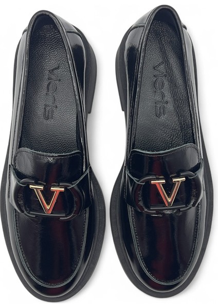 Vellagio Siyah Rugan Hakiki Deri Kadın Loafer modelleri