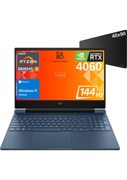Victus Amd Ryzen 5-8645HS 16GB 2tb RTX4060-8GB Fhd 15.6" IPS 144Hz Windows 11 Home Taşınabilir Bilgisayar A05NHEA - Xxl Mouse Pad Wz8
