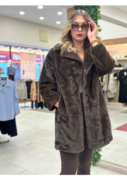 Ekstra Yumuşak Doku Dolgun Kancalı Uzun Kürk Kaban