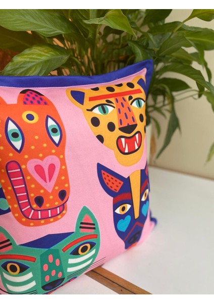 Hayvan Desenli Renkli Çift Taraflı Süet Kırlent Kılıfı - 43X43CM - Renkli Kırlent Kılıfı fiyatları