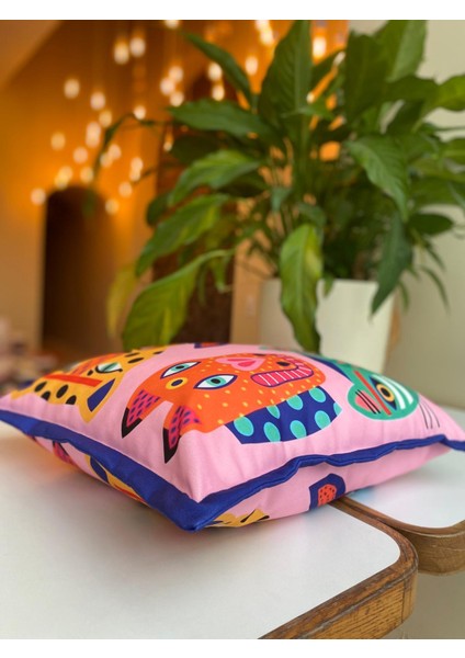 Hayvan Desenli Renkli Çift Taraflı Süet Kırlent Kılıfı - 43X43CM - Renkli Kırlent Kılıfı modelleri
