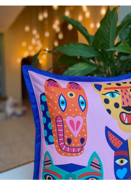 Hayvan Desenli Renkli Çift Taraflı Süet Kırlent Kılıfı - 43X43CM - Renkli Kırlent Kılıfı fırsatları
