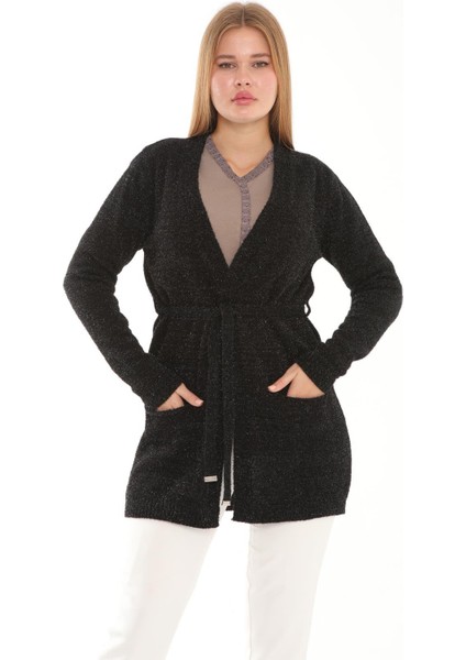 Simli Kuşaklı Simli Iplik Triko Hırka