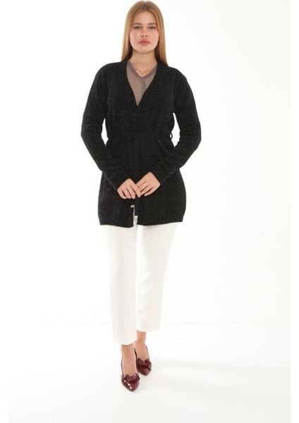 Simli Kuşaklı Simli Iplik Triko Hırka modelleri