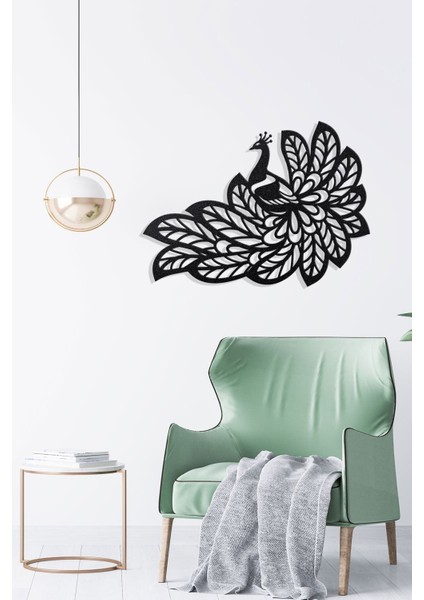 Tavus Kuşu Metal Duvar Tablosu – Zarif Siyah Dekoratif Tasarım