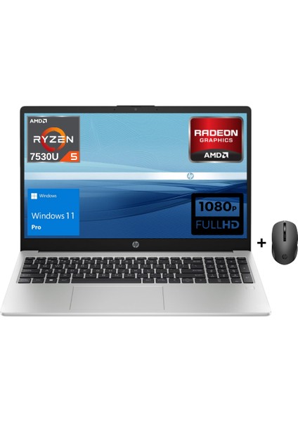 255 G10 Amd Ryzen 5 7530U 24GB 512GB SSD 15.6" Full Hd Windows 11 Pro Taşınabilir Bilgisayar - Hp Mouse Wz5