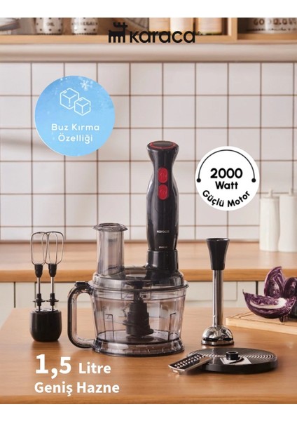 PRO-2000W Turbo Doğrayıcı, Dilimleme Rondo, Blender - Ikili Çelik Mikser, Buz Kırıcı Mutfak Robotu