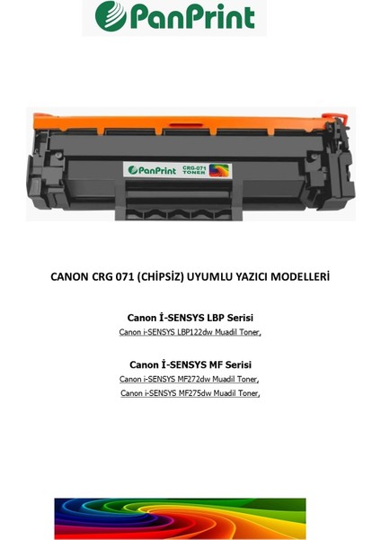 Canon I-Sensys MF272DW Chipsiz Muadil Toner Yüksek Kapasiteli 2500 Sf. (CRG-071H) fiyatları