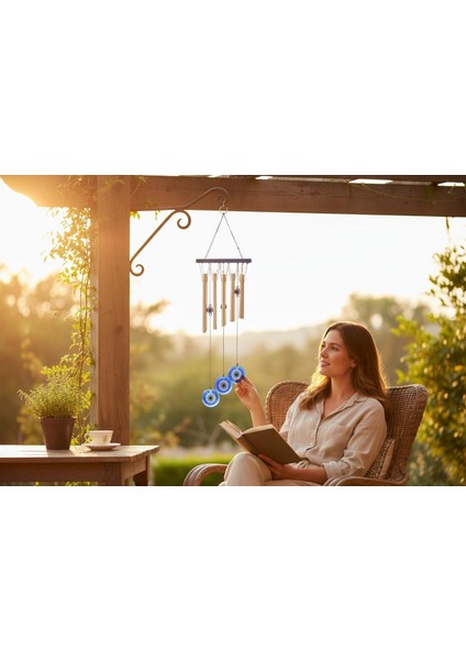 Feng Shui Nazar Boncuğu Rüzgar Çanı Metal Kötü Göze Karşı Dış Mekan Dekoratif Bahçe Kapı Süsü 52 Cm. fiyatları