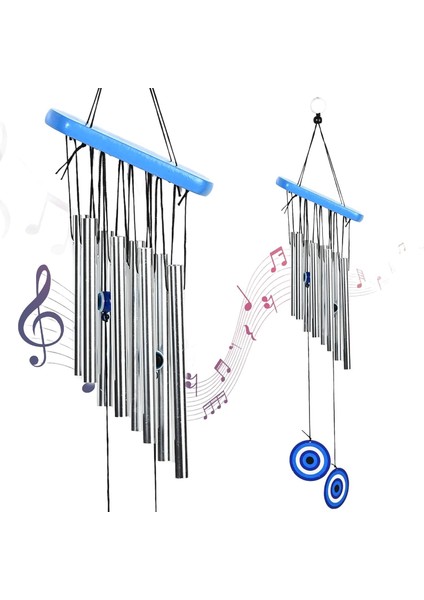 Feng Shui Nazar Boncuğu Rüzgar Çanı Metal Kötü Göze Karşı Dış Mekan Dekoratif Bahçe Kapı Süsü 52 Cm. fırsatları