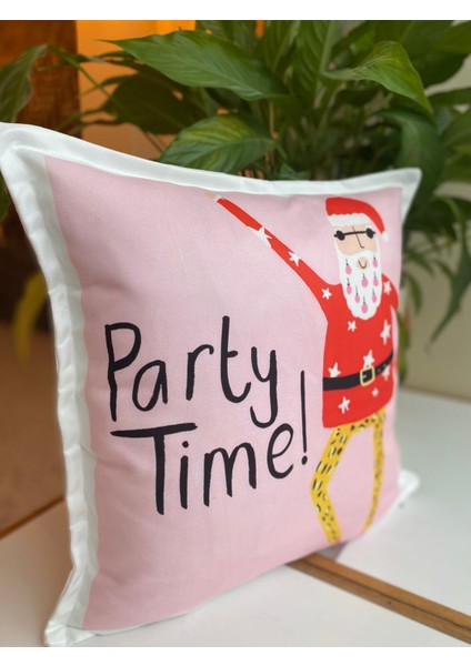 Party Time Yazılı Yılbaşı Temalı Çift Taraflı Süet Kırlent Kılıfı - 43X43CM - Yılbaşı Kırlent Kılıfı modelleri