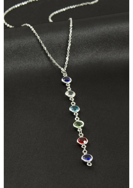 Kristal Taşlı Çelik Kolye