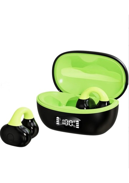 AX10 Kulak Klipsi Açık Kulak Bluetooth Şarj Kutusu ile Bisiklet Koşu Için Spor Kulaklık + Yeşil