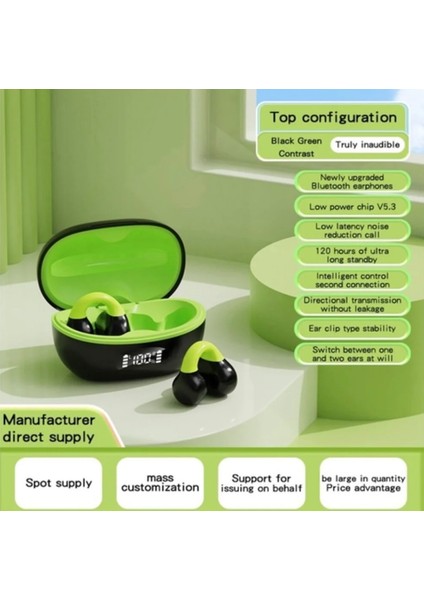 AX10 Kulak Klipsi Açık Kulak Bluetooth Şarj Kutusu ile Bisiklet Koşu Için Spor Kulaklık + Yeşil fiyatları