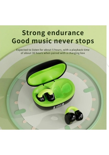 AX10 Kulak Klipsi Açık Kulak Bluetooth Şarj Kutusu ile Bisiklet Koşu Için Spor Kulaklık + Yeşil fırsatları