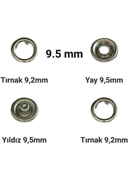 9.5mm Delikli Paslanmaz Klikıt Çıtçıt 100 Adet Takım fiyatları