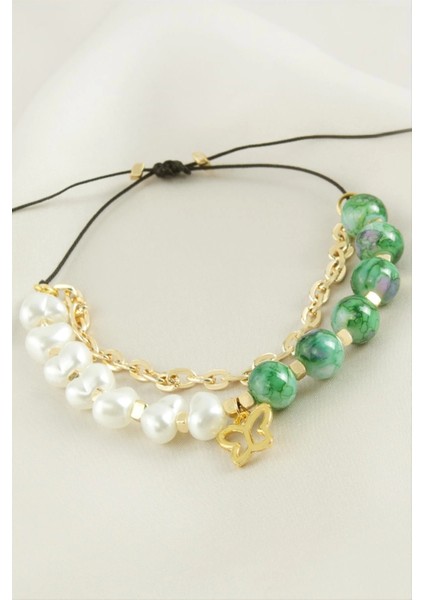 Kelebek Inci Boncuk Zincirli Bileklik