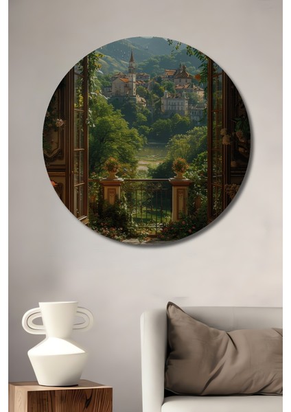 Büyüleyici Bahçe Manzaralı Ahşap Mdf Dekoratif Ev/işyeri Duvar Tablo Yuvarlak Ev/işyeri Duvar Tablo