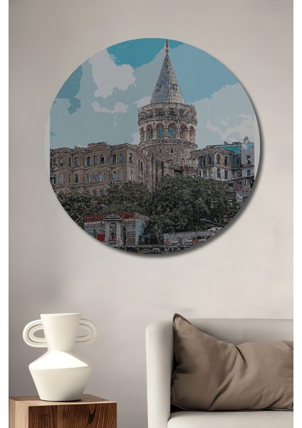 Galata Kulesi Dekoratif Ahşap Mdf Ev/işyeri Duvar Tablo Yuvarlak Ev/işyeri Duvar Tablo