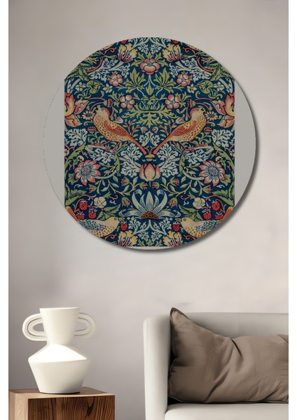 William Morris Kuş Desenli Dekoratif Ahşap Mdf Ev/işyeri Duvar Tablo Yuvarlak Ev/işyeri Duvar Tablo