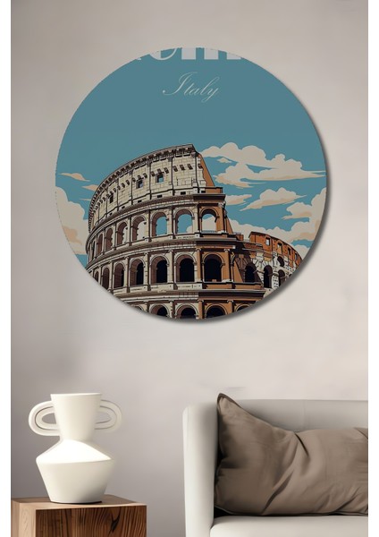 Roma Kolezyum Ahşap Mdf Dekoratif Ev/işyeri Duvar Tablo Yuvarlak Ev/işyeri Duvar Tablo