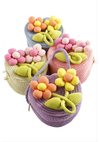 Çiçek Kalp Hasır Çanta