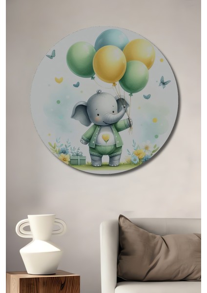 Sevimli Fil ve Balonlar Dekoratif Ahşap Mdf Ev/işyeri Duvar Tablo Yuvarlak Ev/işyeri Duvar Tablo