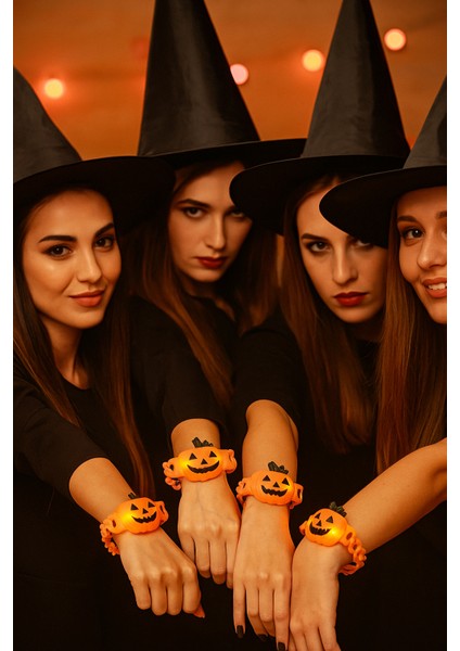 Halloween Cadılar Bayramı Bal Kabağı Bileklik Işıklı 3 Modlu Esnek Her Kola Uyum Sağlar