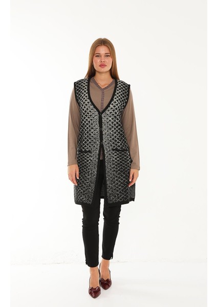 Dolu Örgü Triko Uzun Yelek 1548