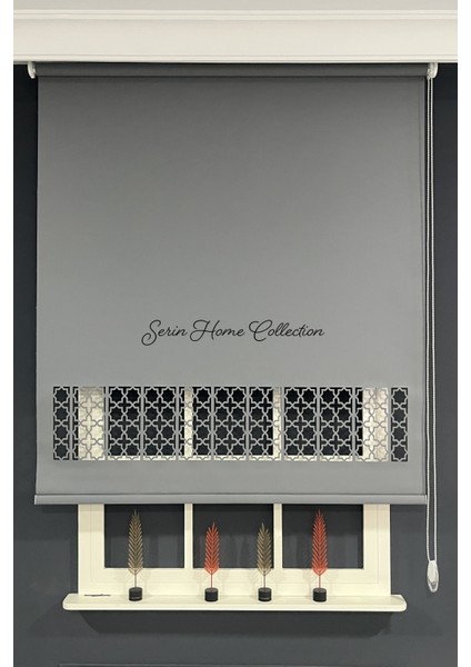 Serin Home Colection Lazer Kesim Antrasit Kalın Stor Güneşlik Perde (Dayanıklı Alüminyum Kasa)