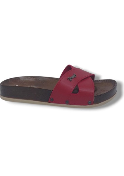 Parmi 21502 Kadın Kırmızı Çapraz Bant Günlük Kullanım Terlik