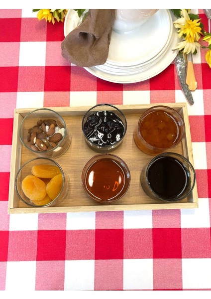 6 Adet 150 ml Borosilikat Cam Reçellik Bambu Tepsi -Bambu Kapaklı Kahvaltilik - ( 70 x 50 Mm) fiyatları