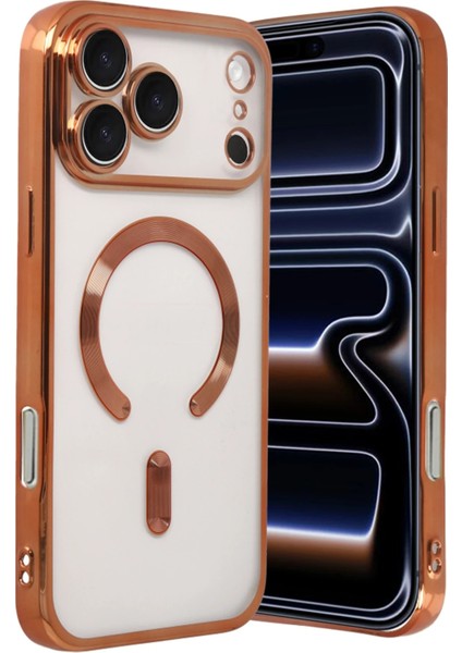 Apple iPhone 17 Pro Max Kılıf Kamera Lens Korumalı Renkli Magsafe Şeffaf Silikon Turuncu modelleri