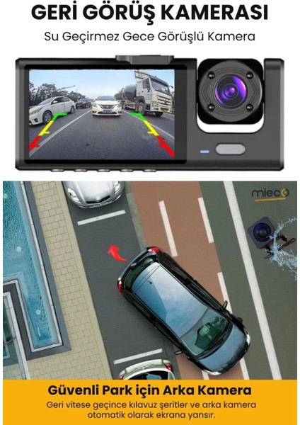 1s Wifi / App /1920P Fhd/ 170° Ultra Geniş Açı/gece Görüş/ G-Sensörü 3 Kameralı Araç KAMERASI(2025) modelleri