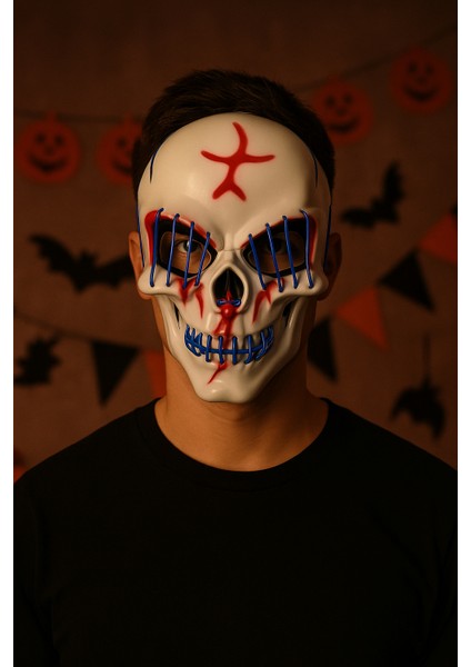 Halloween Maske Kuru Kafa Işıklı Laciver Teller modelleri