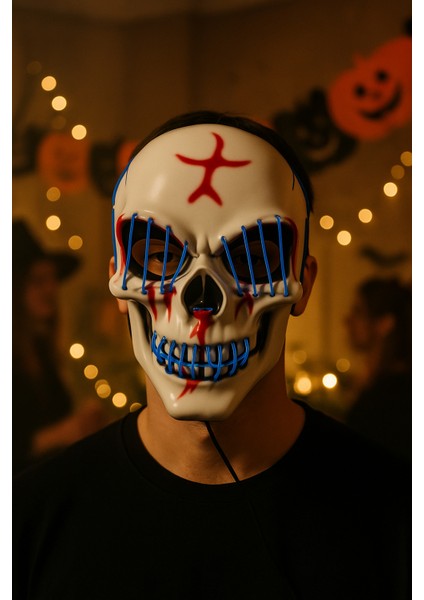 Halloween Maske Kuru Kafa Işıklı Laciver Teller fırsatları