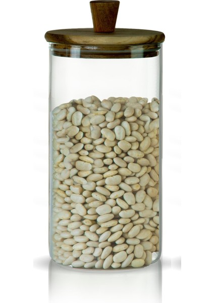 3'lü Silindirik Sap Akasya Kapaklı Yüksek Borosilikat Cam Saklama Kavanozu Seti - 500ML - 1000ML - 1500ML - fırsatları