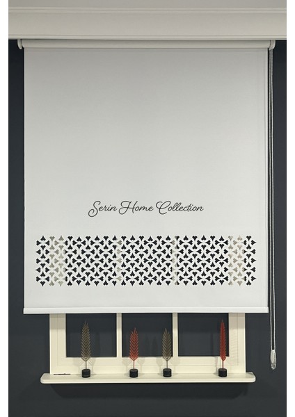 Serin Home Colection Lazer Kesim Beyaz Kalın Stor Güneşlik Perde (Dayanıklı Alüminyum Kasa)