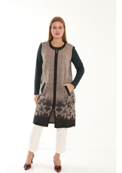 Dolu Örgü Triko Uzun Yelek 1525