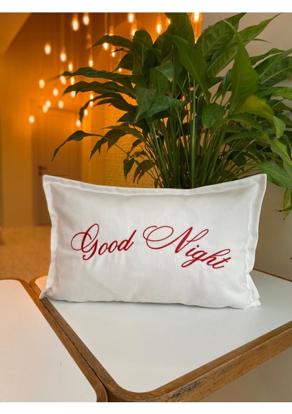 Good Night Yazılı Nakış Işlemeli Kırlent Kılıfı - 30X50CM - Çeyizlik Kırlent Kılıfı modelleri