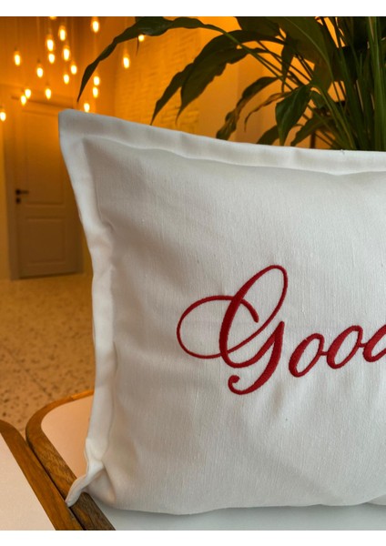 Good Night Yazılı Nakış Işlemeli Kırlent Kılıfı - 30X50CM - Çeyizlik Kırlent Kılıfı fırsatları