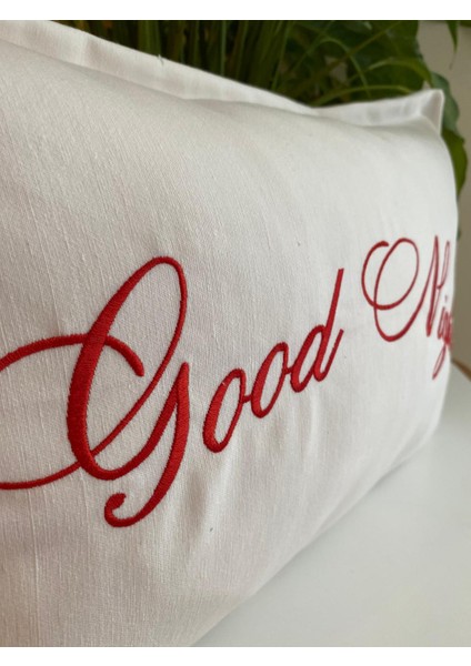 Good Night Yazılı Nakış Işlemeli Kırlent Kılıfı - 30X50CM - Çeyizlik Kırlent Kılıfı indirimleri