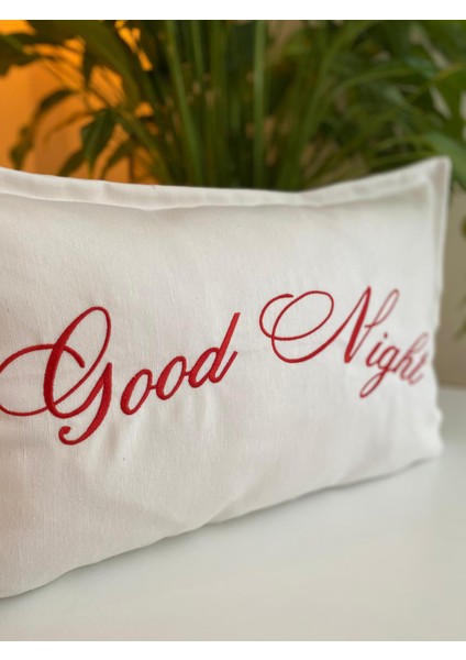 Good Night Yazılı Nakış Işlemeli Kırlent Kılıfı - 30X50CM - Çeyizlik Kırlent Kılıfı