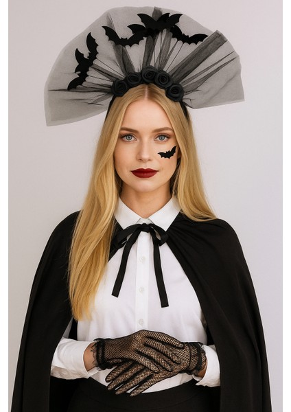 Halloween Cadılar Bay.güllü Tüylü Yarasa Taç